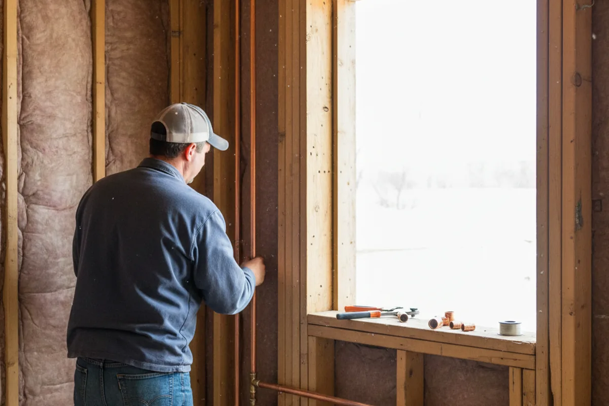 Licensed plumber running new copper supply lines in a Rushsylvania home